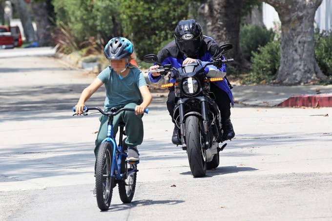 Ben Affleck Follows Son Samuel On His Motorcycle